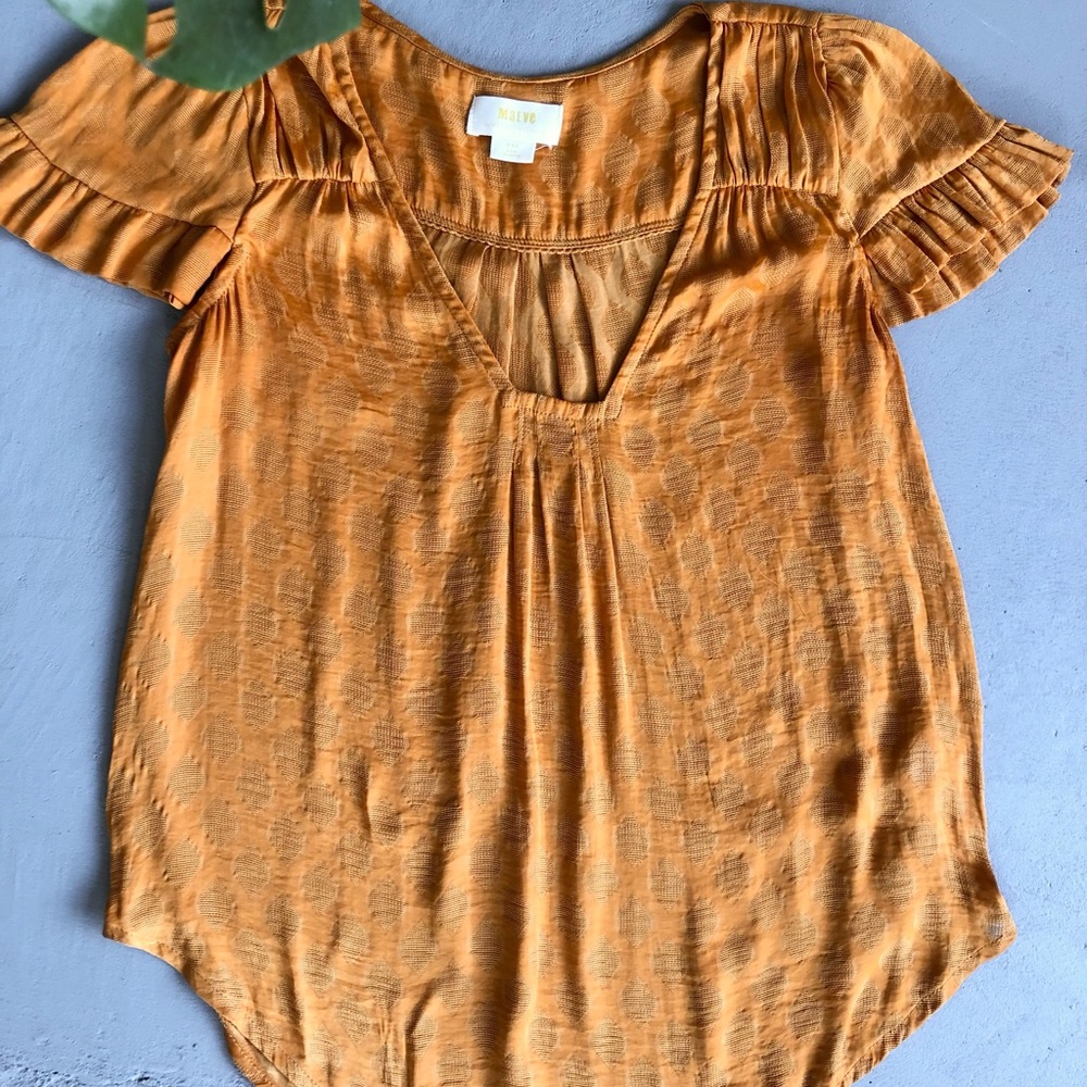 Mustard Yellow Silky Anthropologie Ruffle blouse